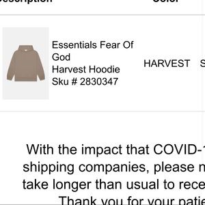 Essentials Fear Of God Harvest Hoodie